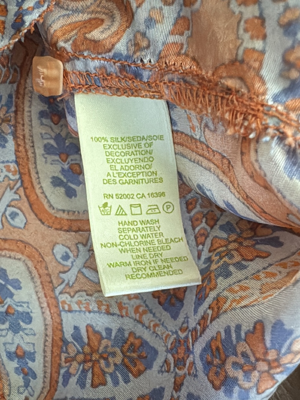 Sigrid Olsen Orange Paisley Button-Down with Blue Accents - Picture 5 of 5
